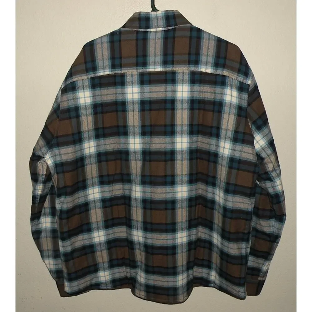 Eddie Bauer Mens XL Flannel Quilted Insulated Jacket Shacket Brwn/Blue Plaid NWT